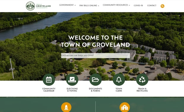 A new town website logo and icons for Groveland's library, fire department, town government, police department and water/sewer department gave consistency and improved navigation across the five town websites. JGPR previously redesigned the Groveland Police Department patch and incorporated the Revere bell into the overall town branding.