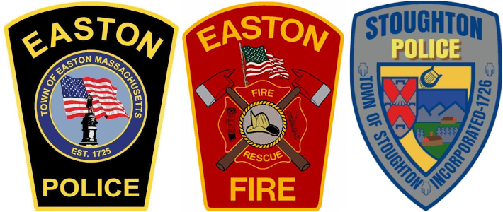 Badges: Easton Police Department, Easton Fire Department, Stoughton Police Department