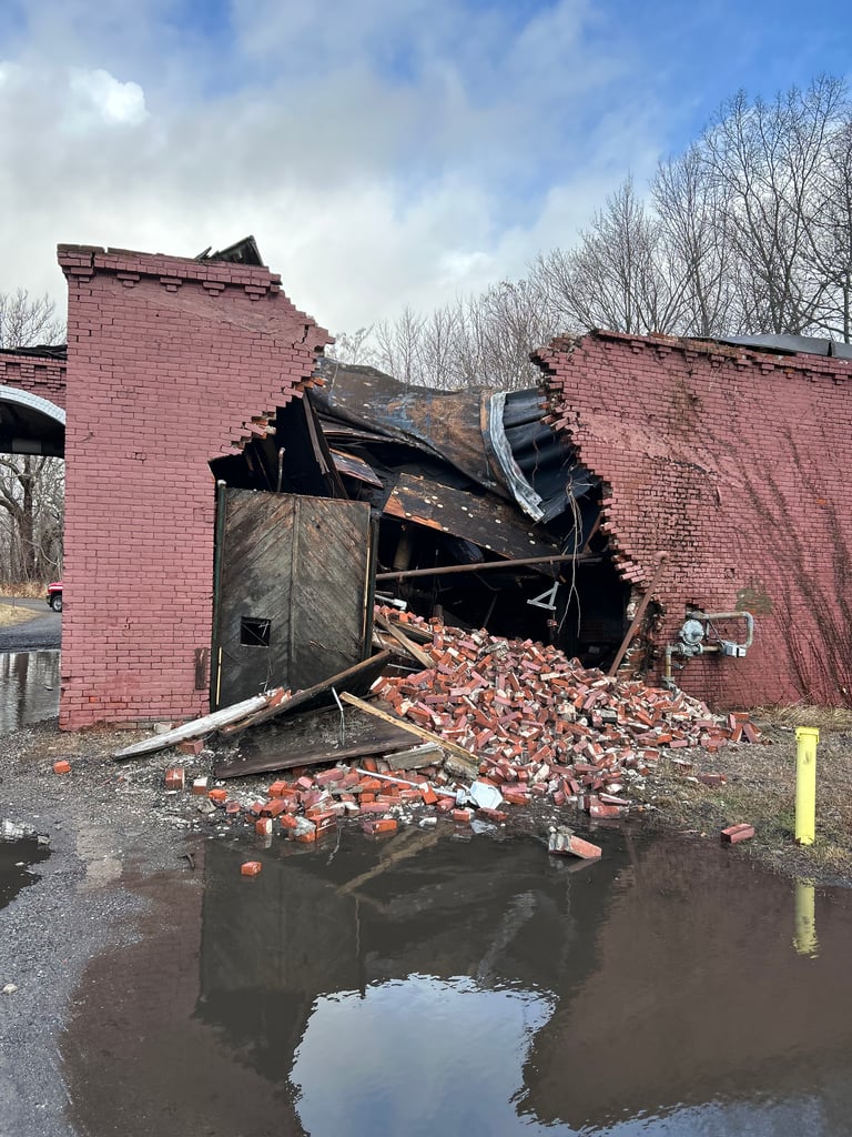 Whitman Fire Department Responds to Partial Collapse of Vacant Building