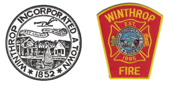 Town of Winthrop seal and Winthrop Fire badge