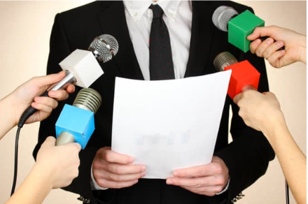 Multiple microphones during an interview.
