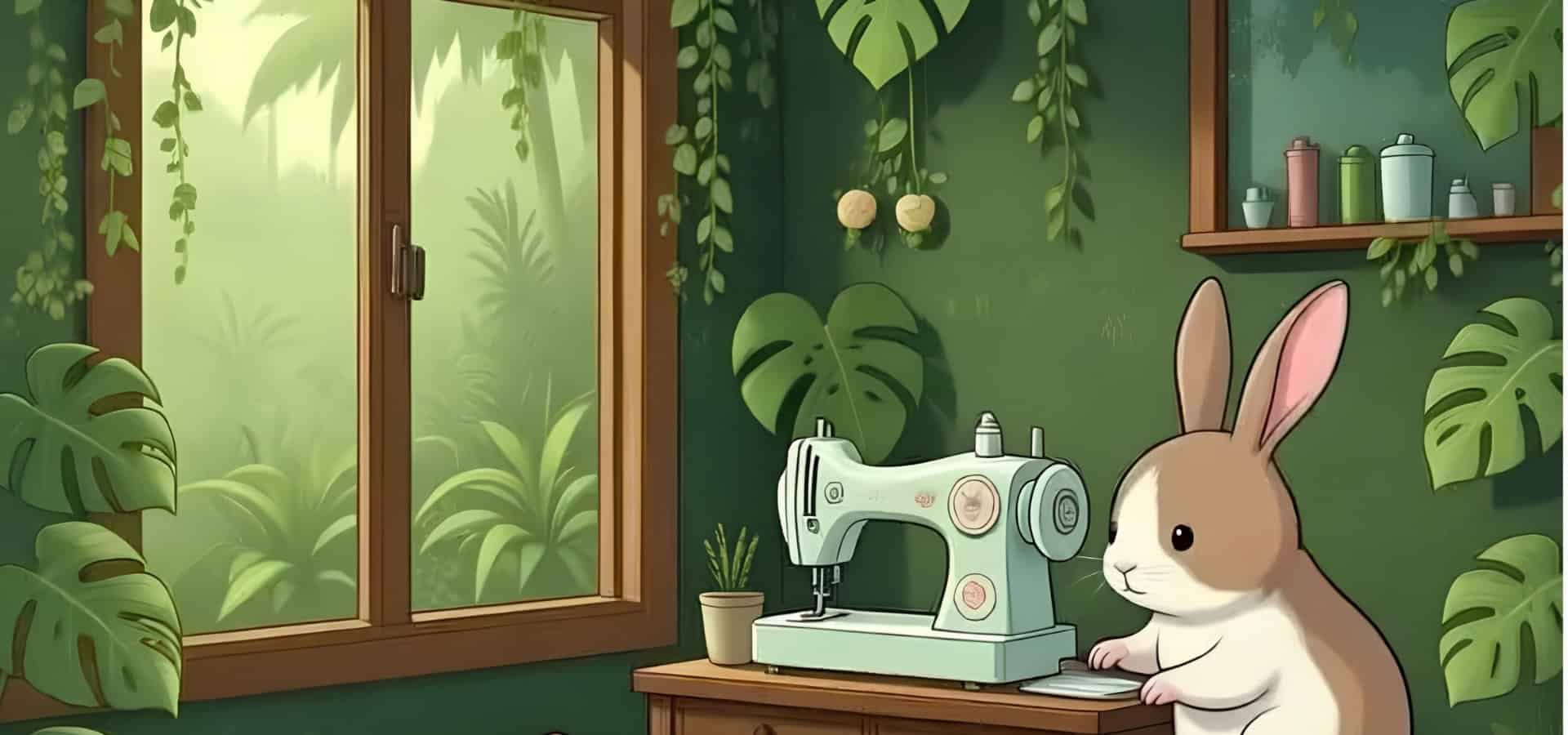 bunny and sewing machine