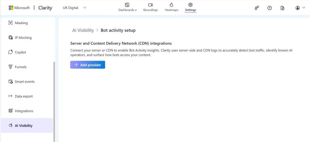 Image showing Add Provider in the Bot Activity Setup screen