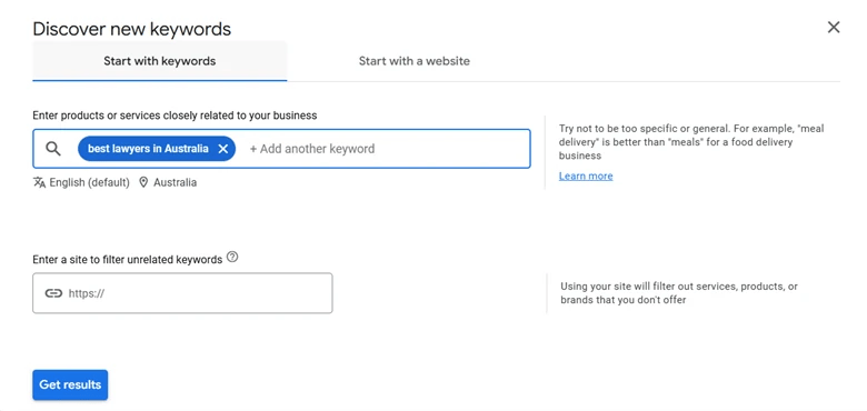 google keyword planner example