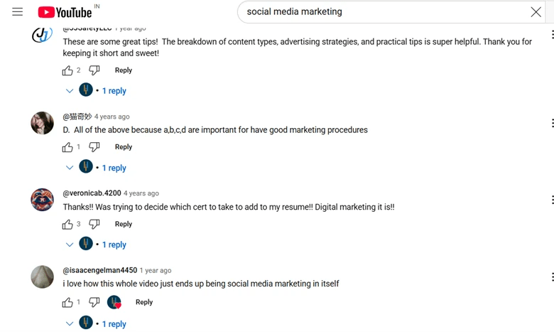 youtube top comment search example