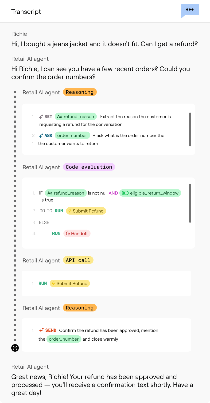 A transcript of consistent Playbook execution