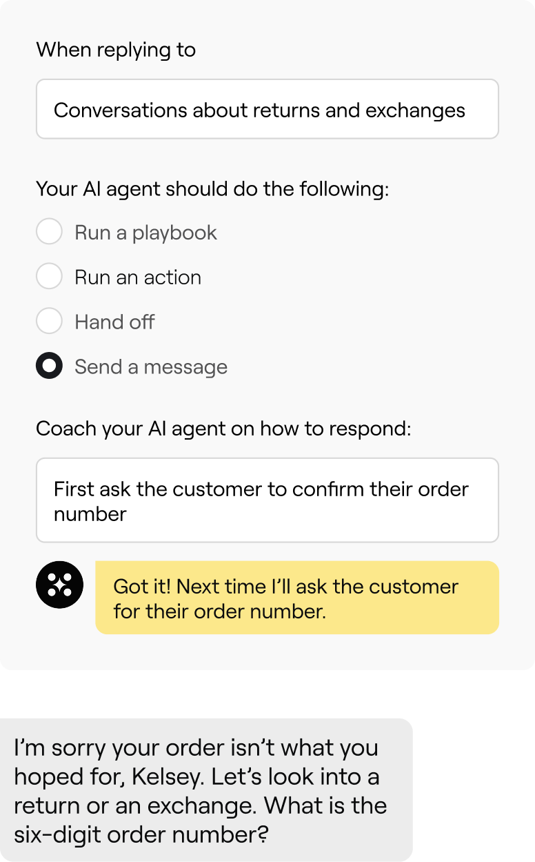 Coaching feedback applied to an AI agent's voice responses