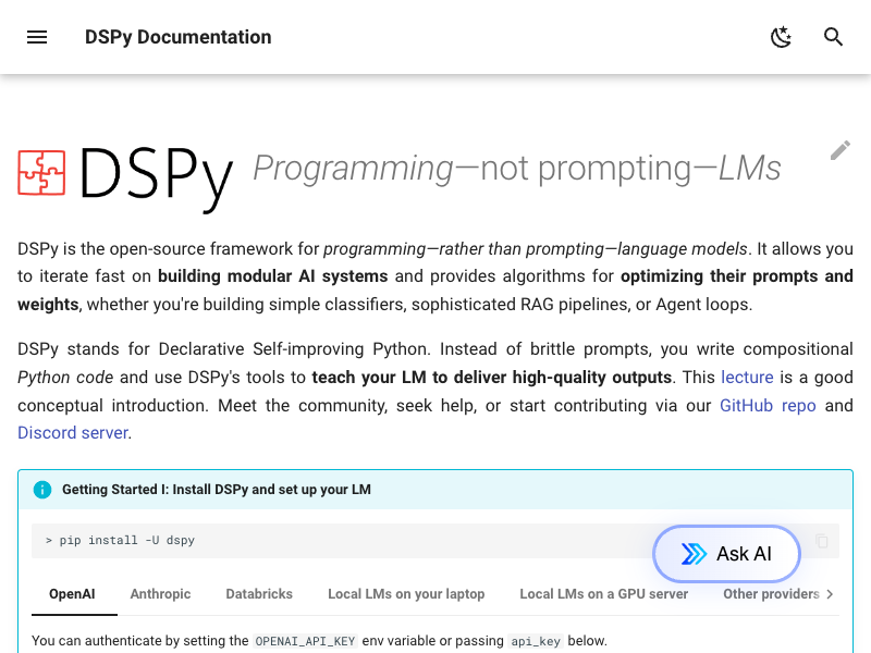 screen shot for https://dspy.ai