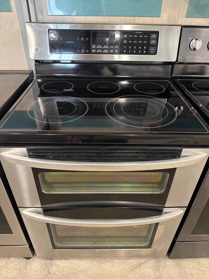 LG stainless steel double oven range. - Image