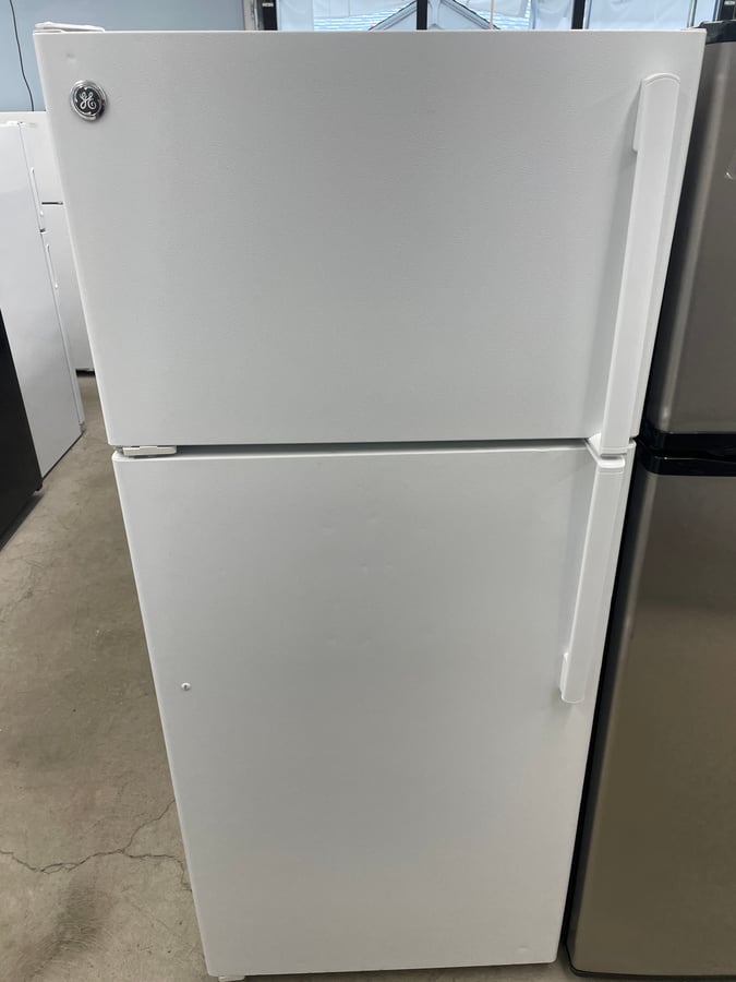 GE white top mount refrigerator image 1