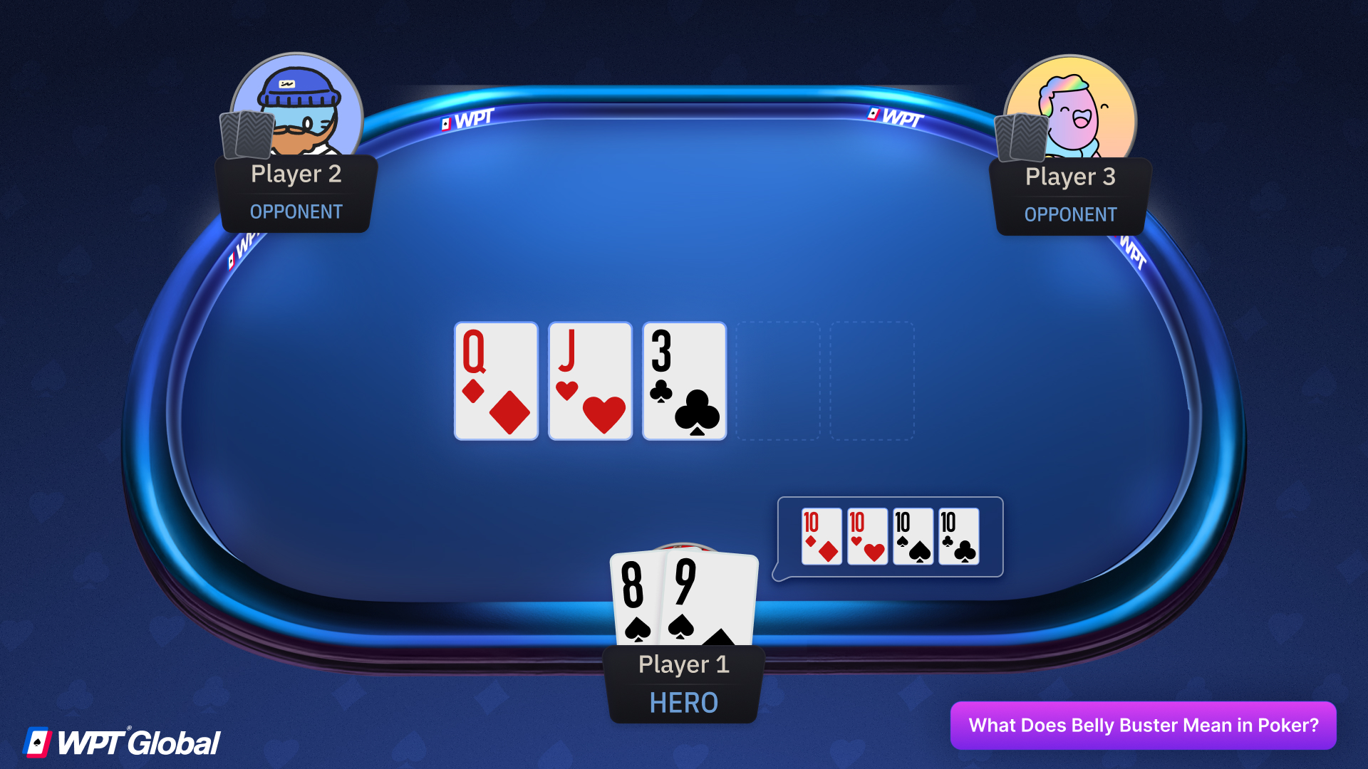 Poker belly buster draw example needing a ten to complete a straight