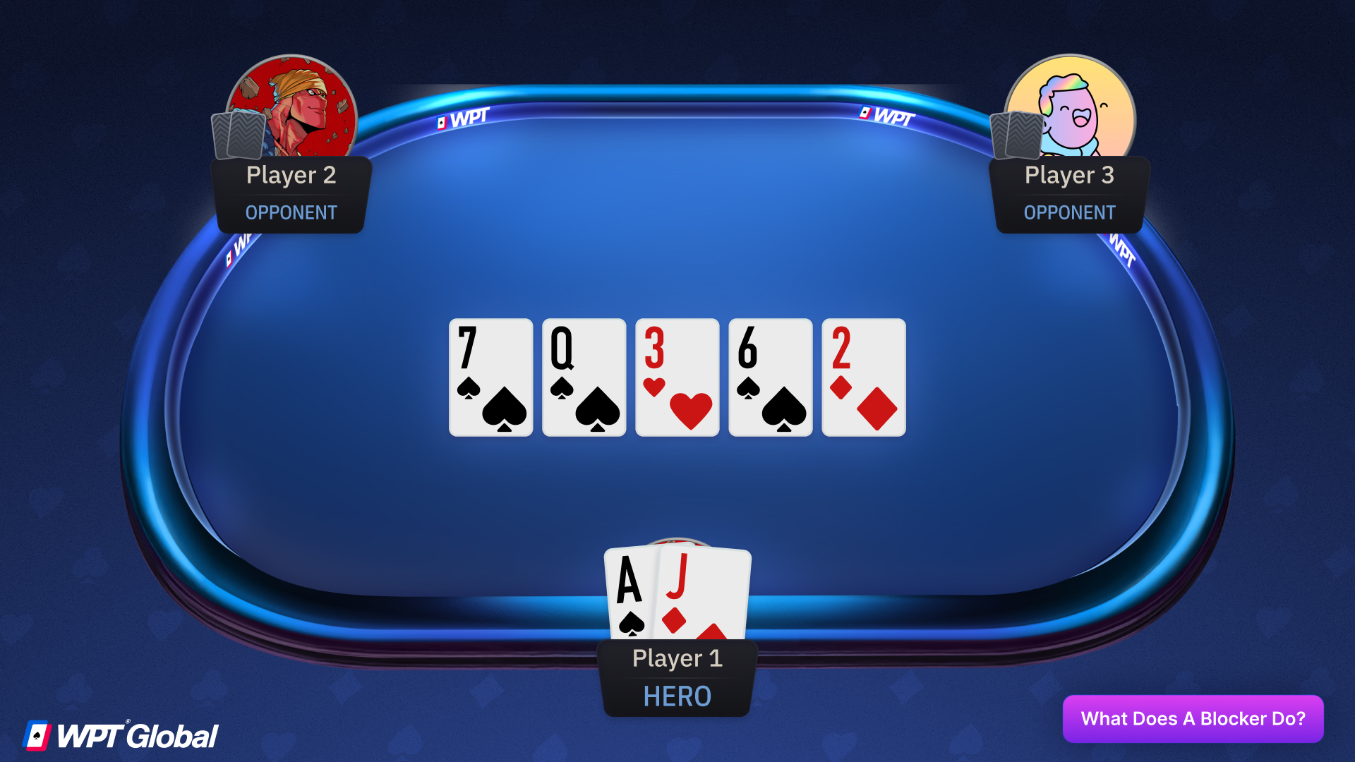 Player holding ace of spades blocks opponents from having nut flush.