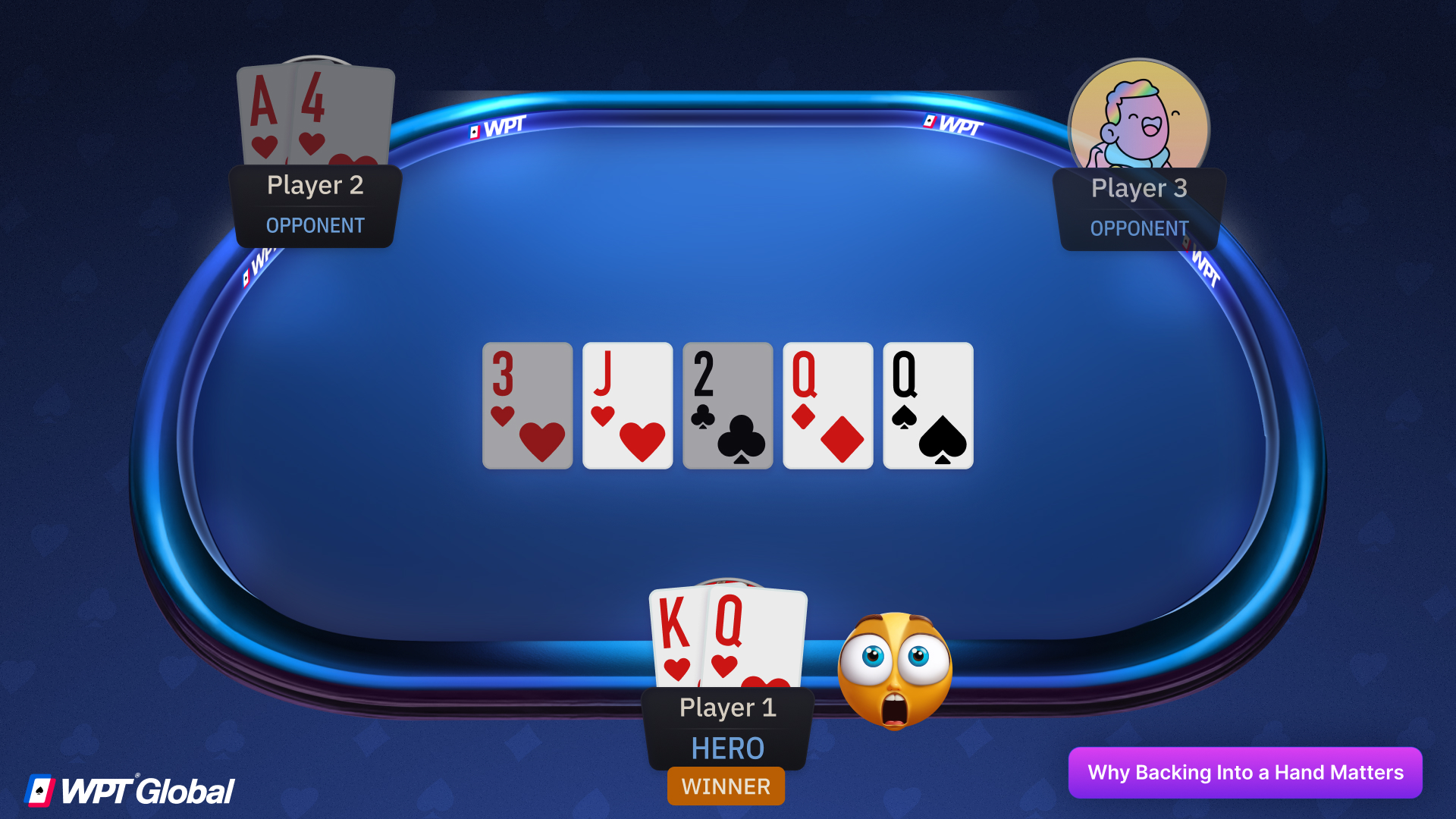 Poker board showing a failed draw but a winning pair instead