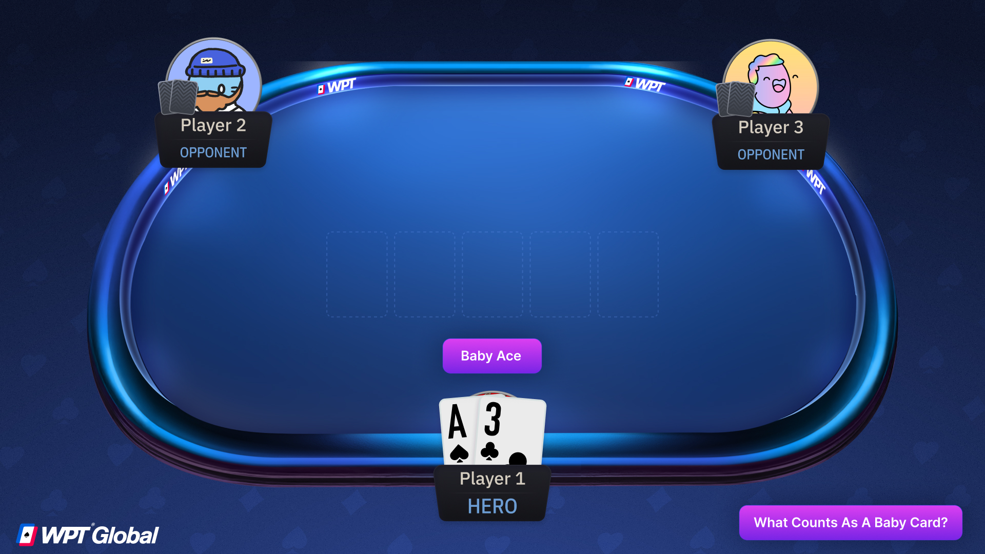 Ace-three poker hand representing a baby ace