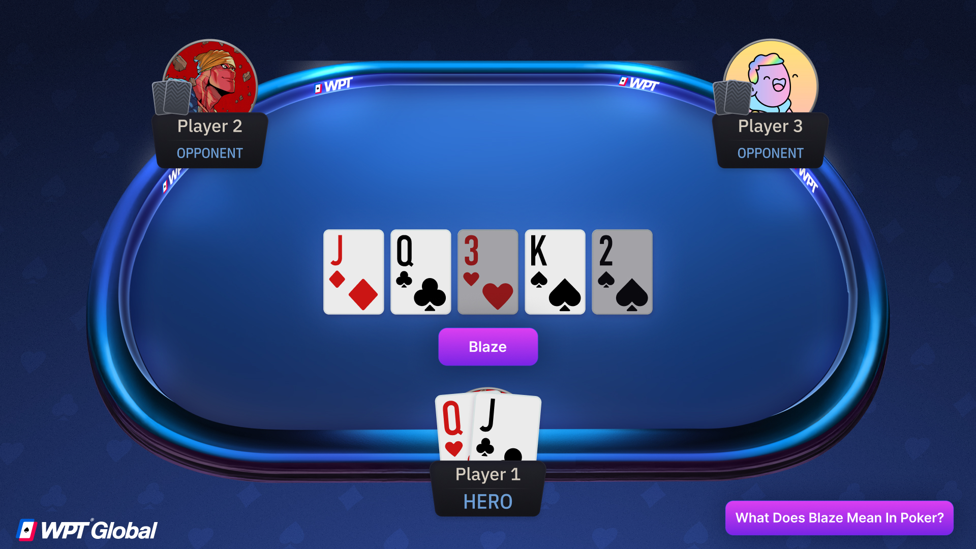 Poker hand example with five face cards, known as a Blaze