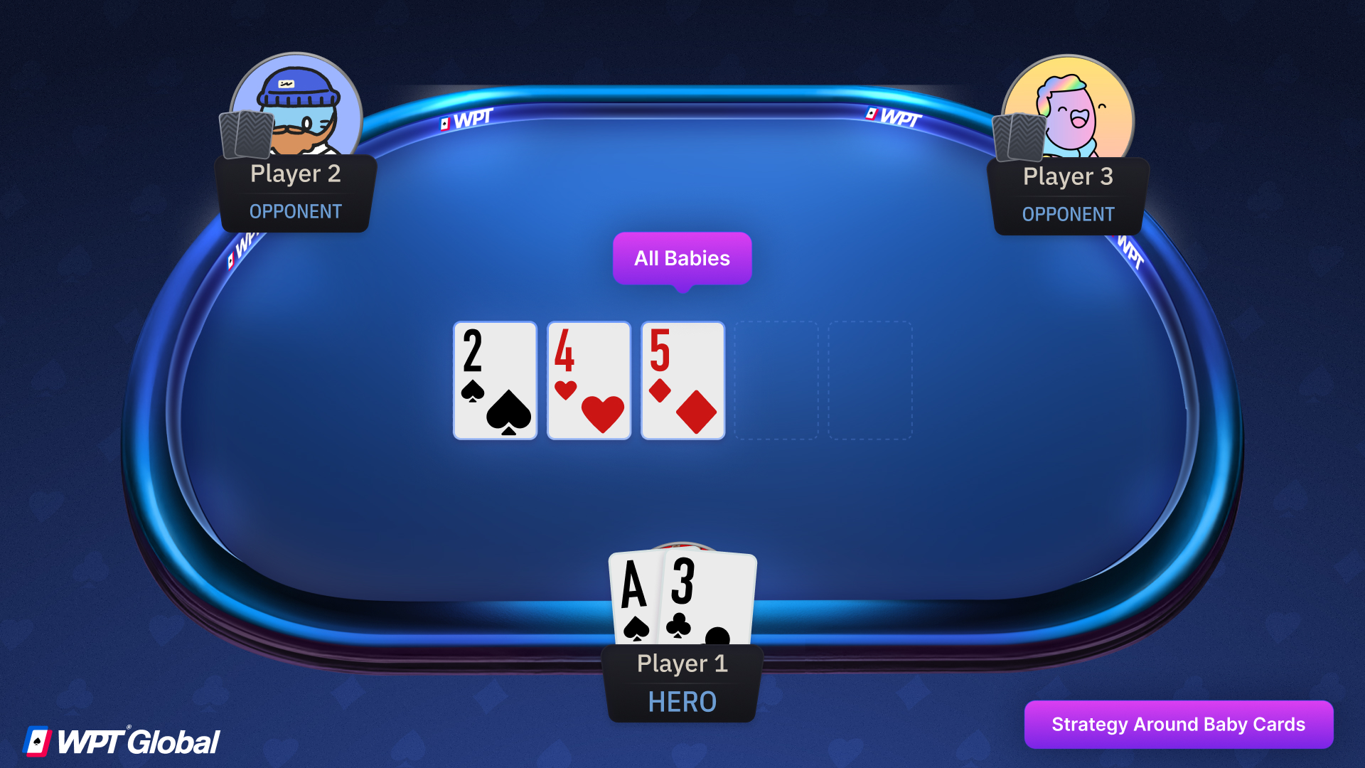 Flop with low cards 2, 4, 5 representing baby cards