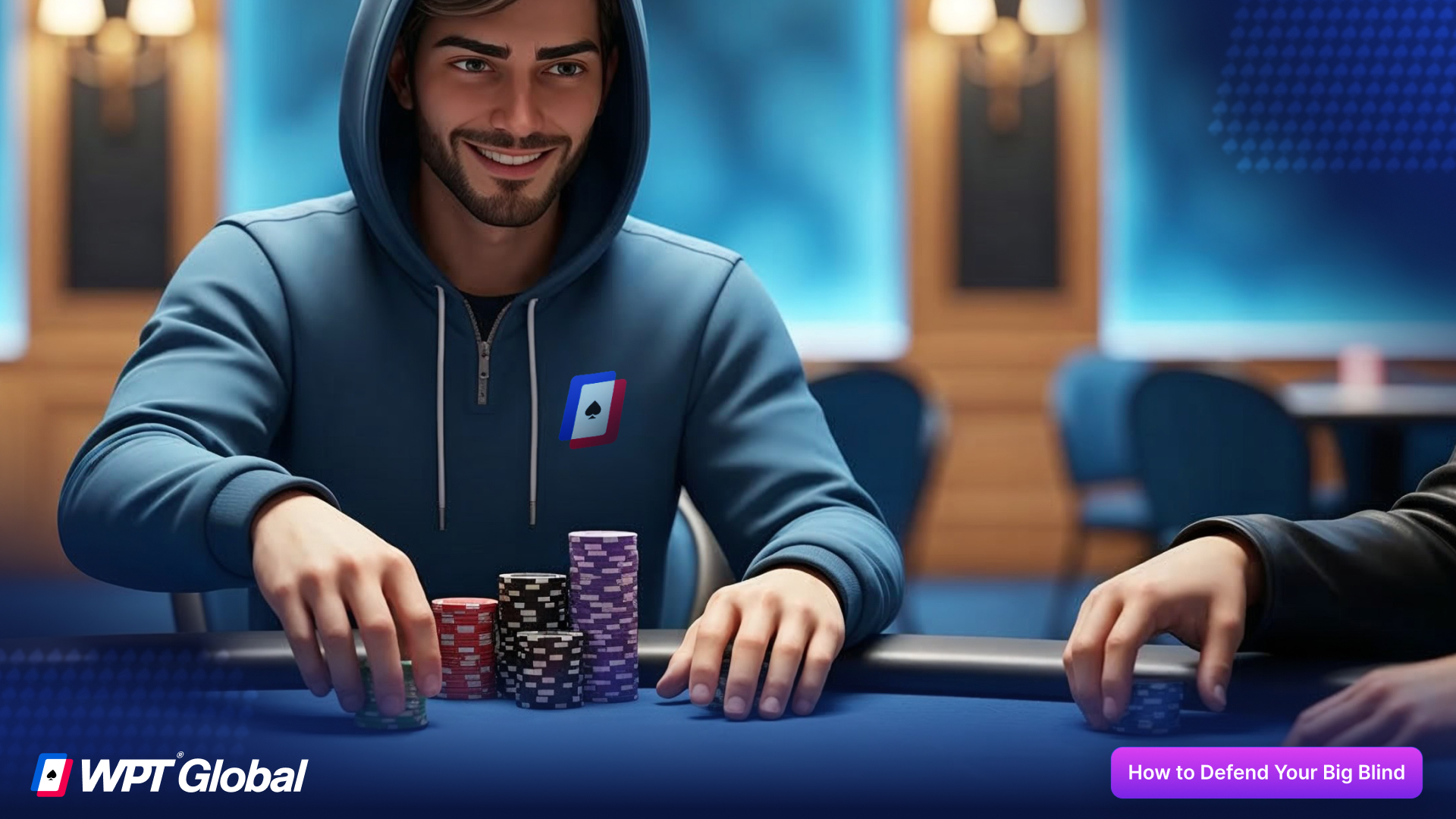 Poker player defending their big blind by calling a raise.