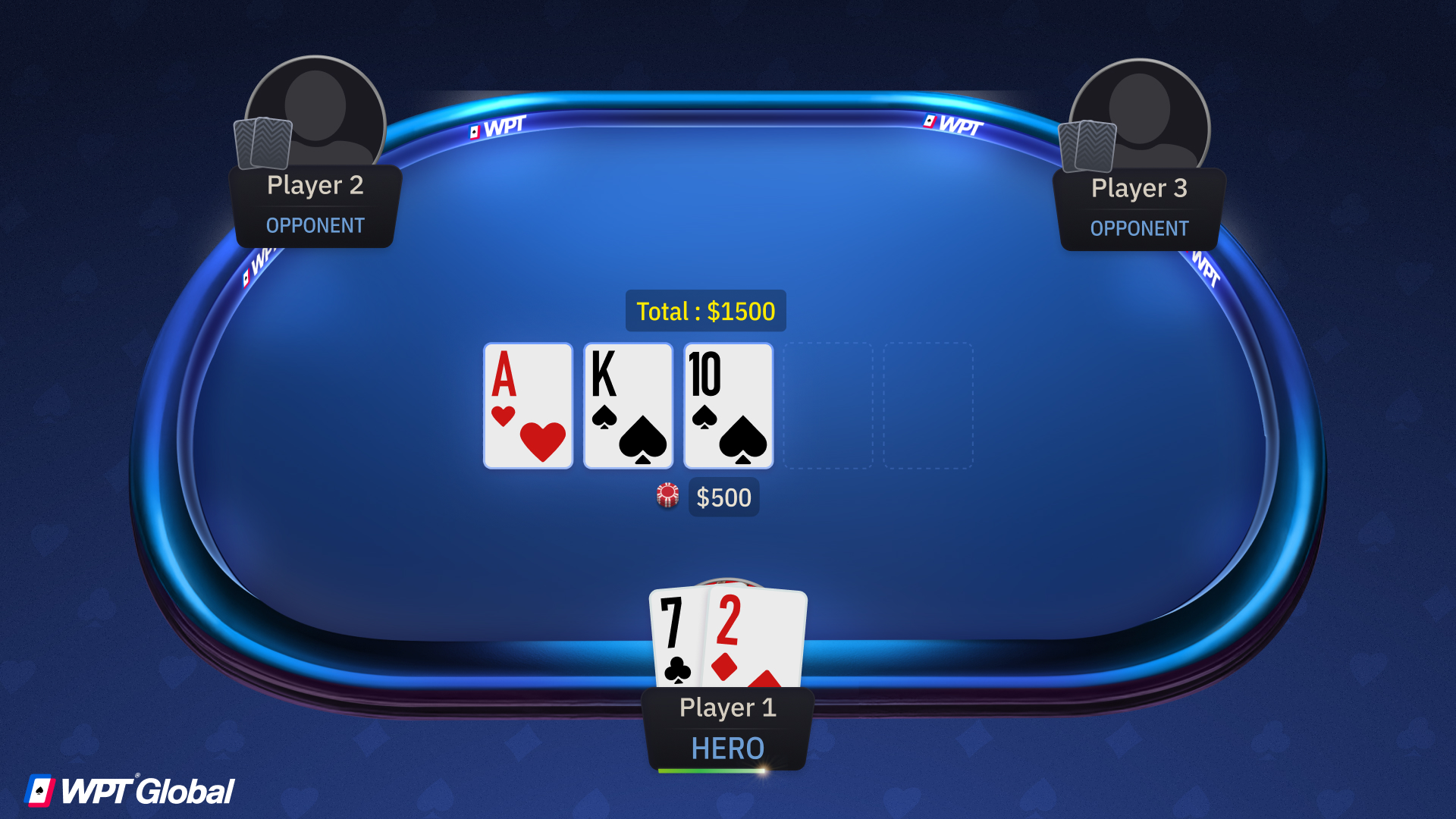 Poker player bluffing with an air hand at the table