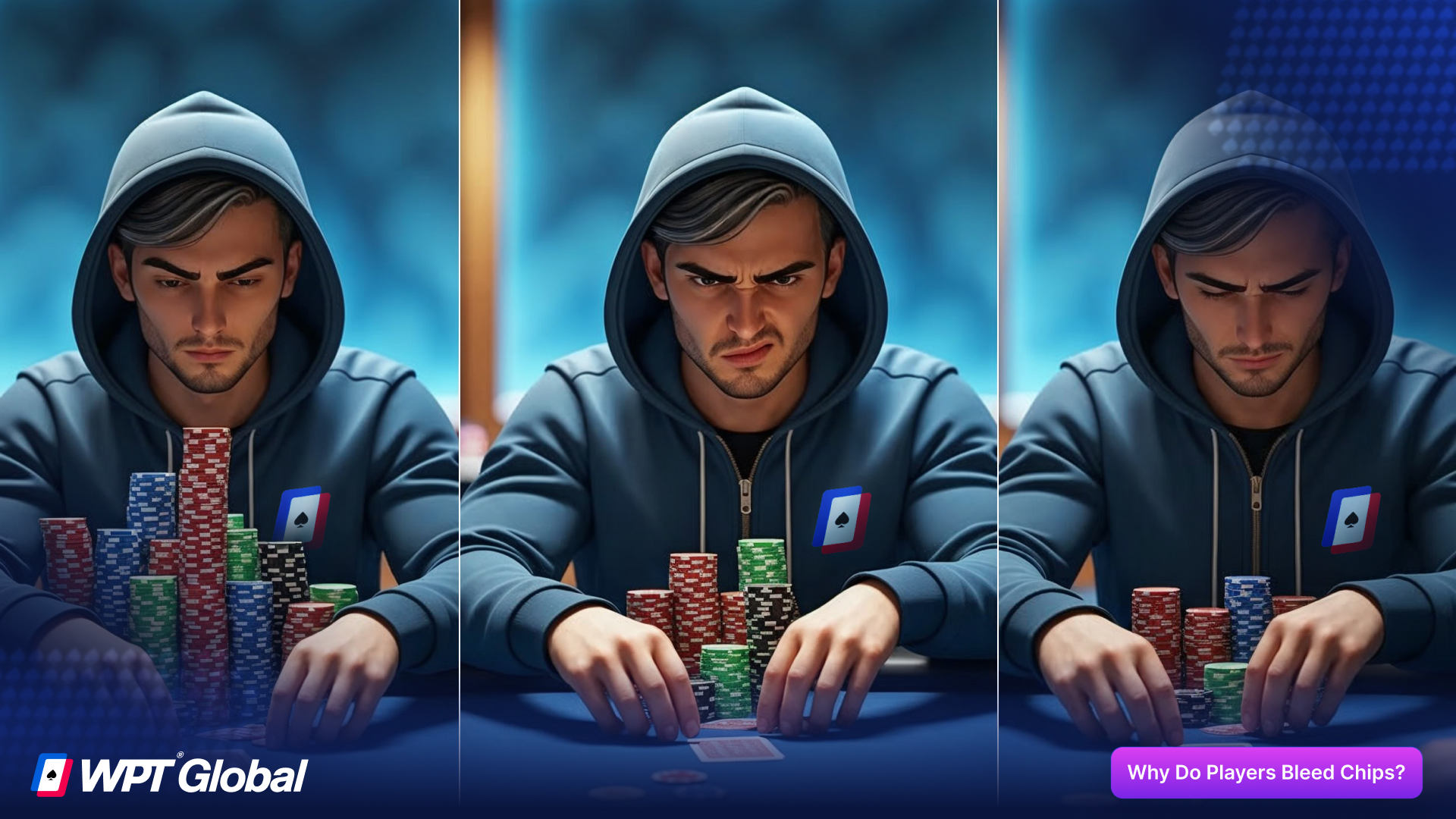 Poker player steadily losing chips in small pots