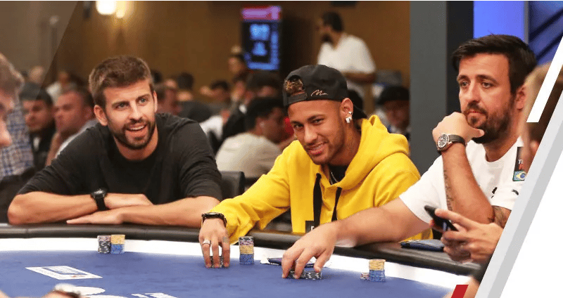 Football superstars at the felt, with Neymar and Gerard Pique leading the table talk during a high-energy poker session.