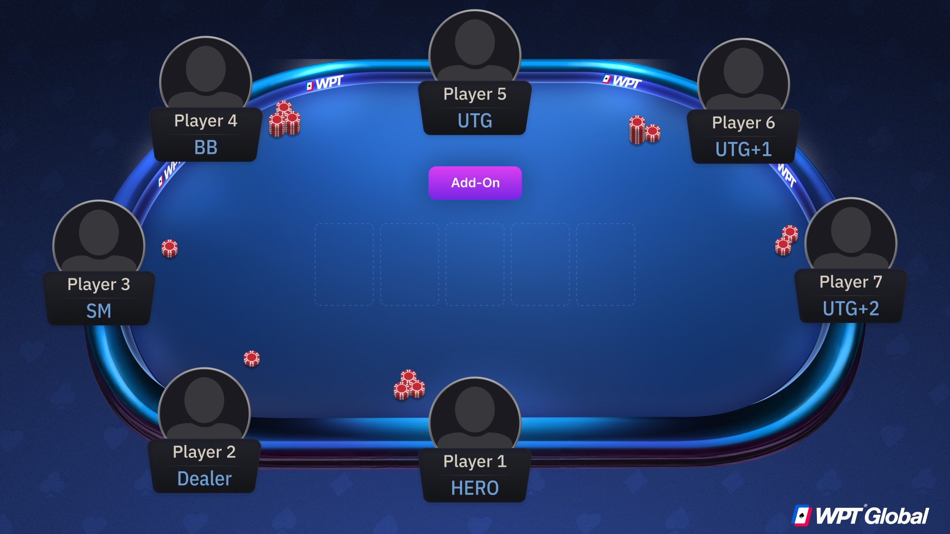 Poker players adding chips to their stacks during a tournament break as part of an add-on.