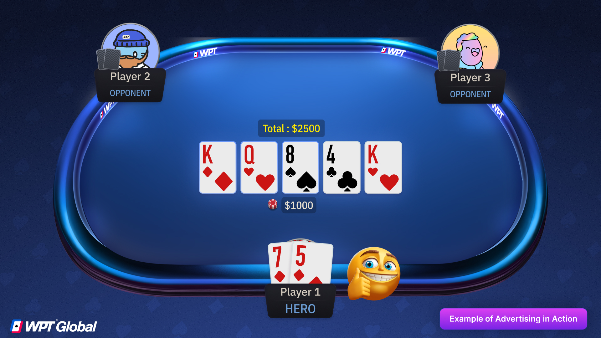 Poker player revealing a weak hand after betting, advertising a loose style to opponents.