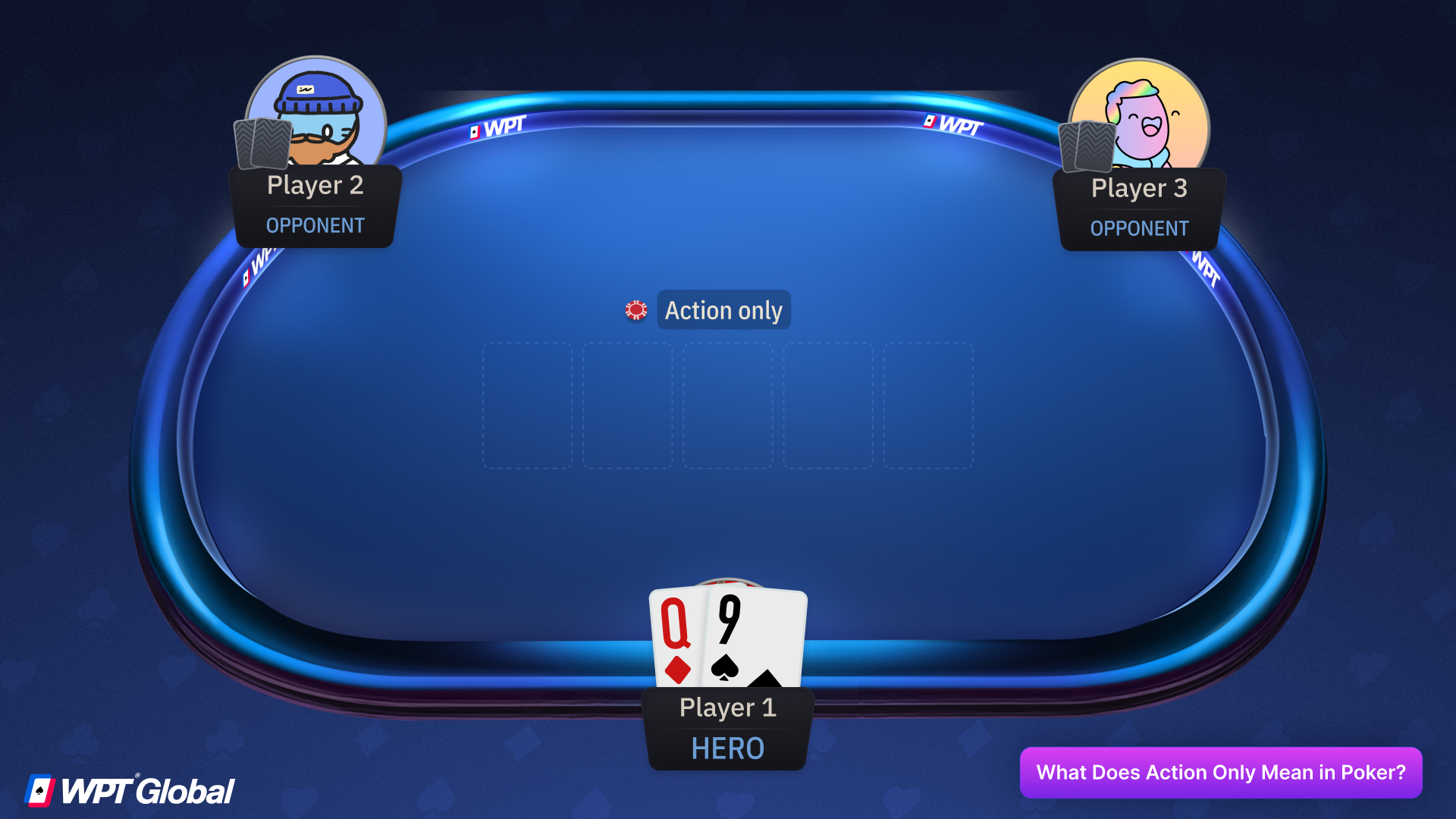 Poker table with one small chip in the pot representing an action only bet.