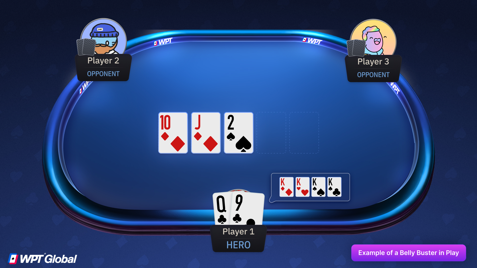 Belly buster straight draw example with four outs