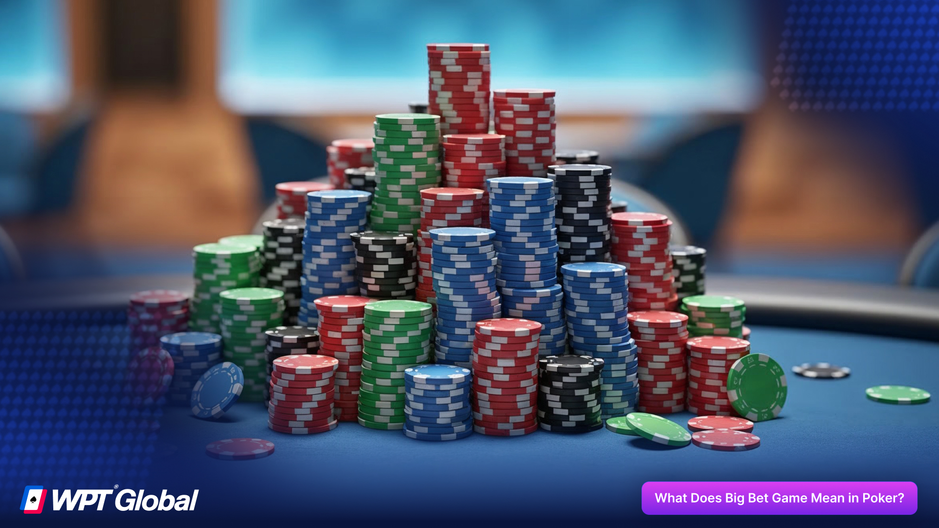 Poker chips stacked on the table in a big bet poker game