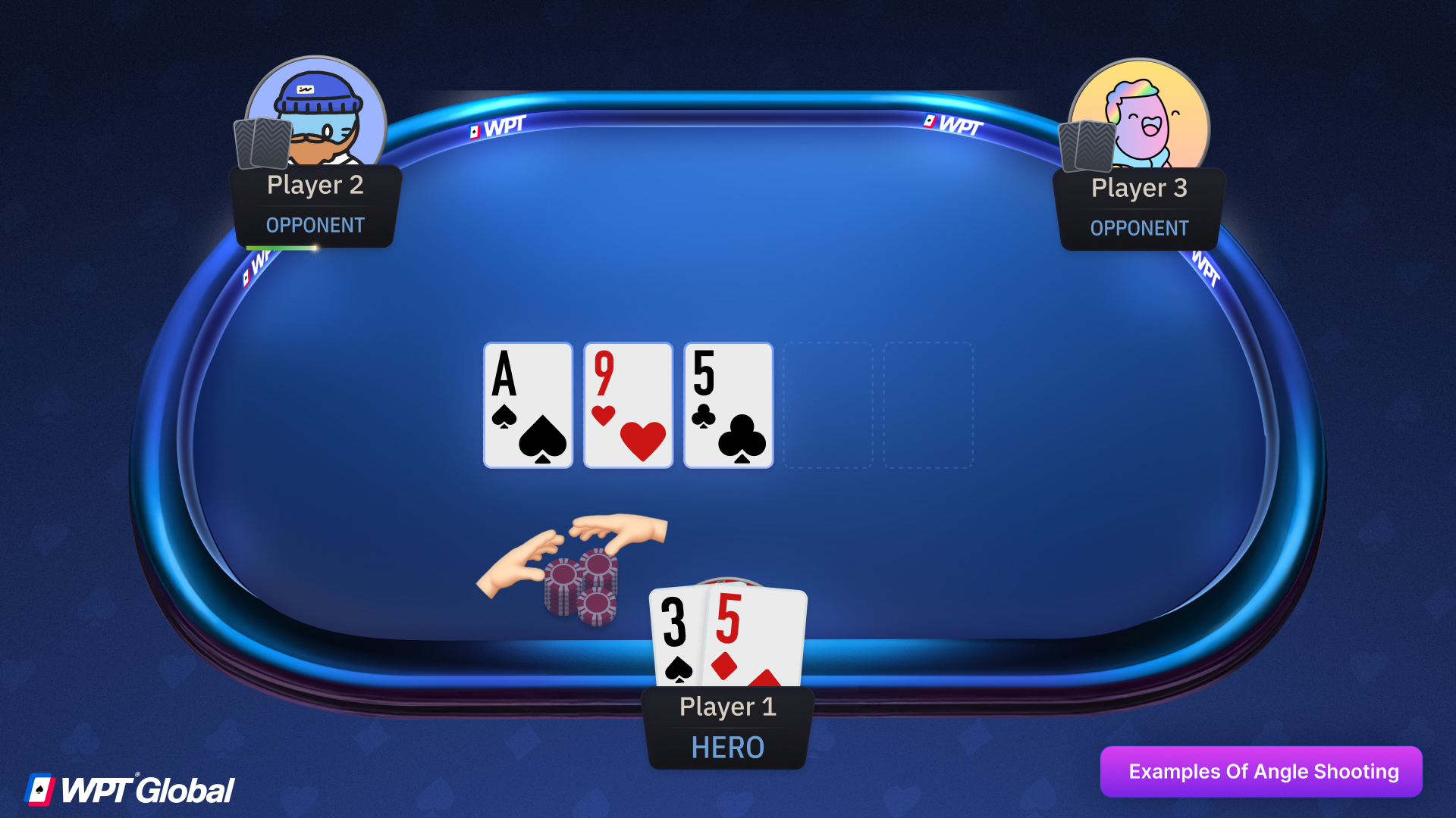 Angle shooting example with a player purposefully splashing the pot.