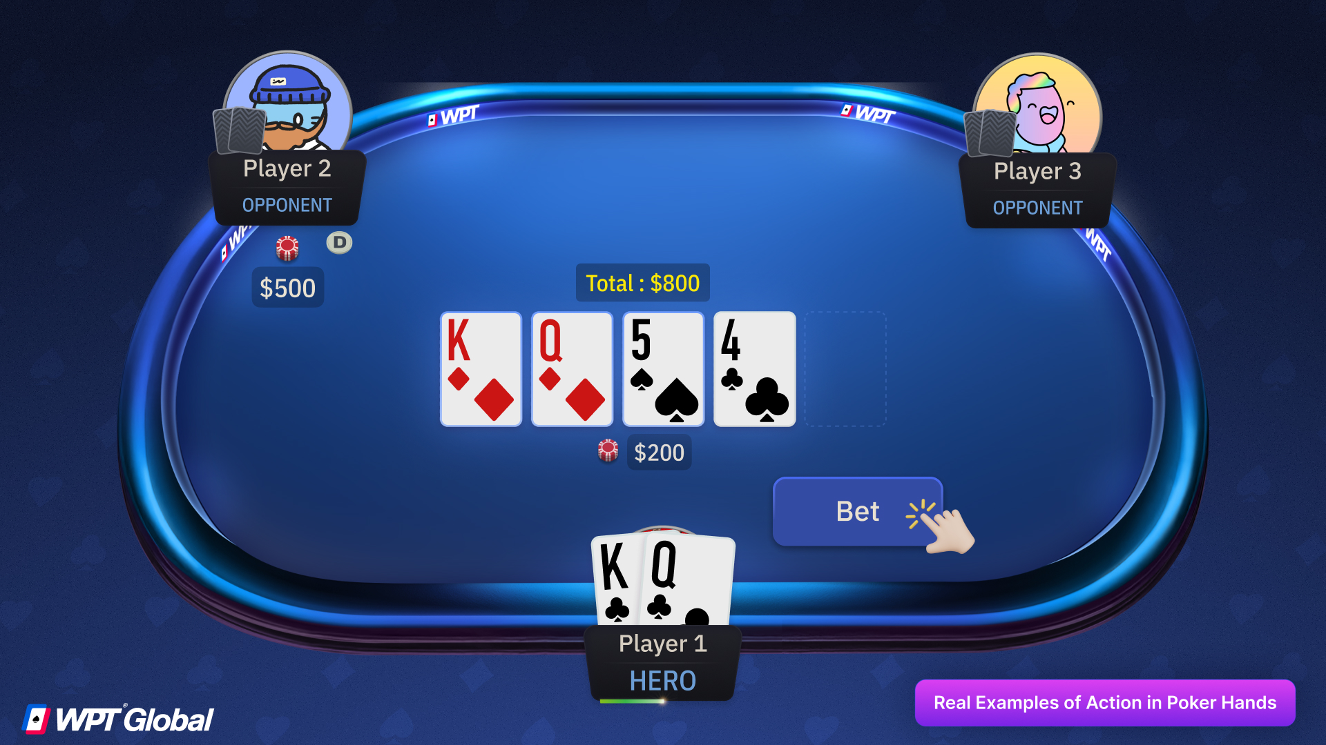 Dealer moving chips into the pot while a player prepares to bet, illustrating heavy poker action.