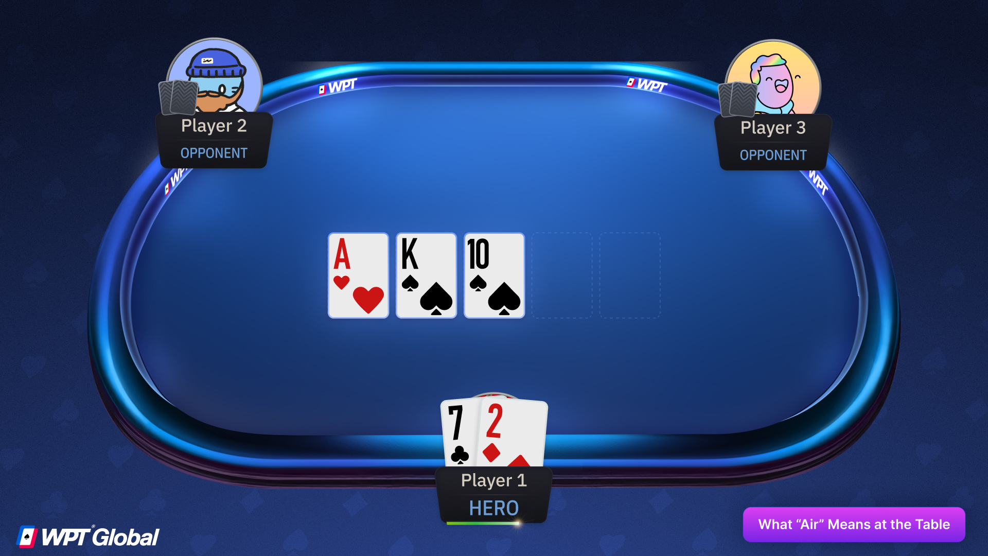 Poker hand example showing a player holding complete air after the flop
