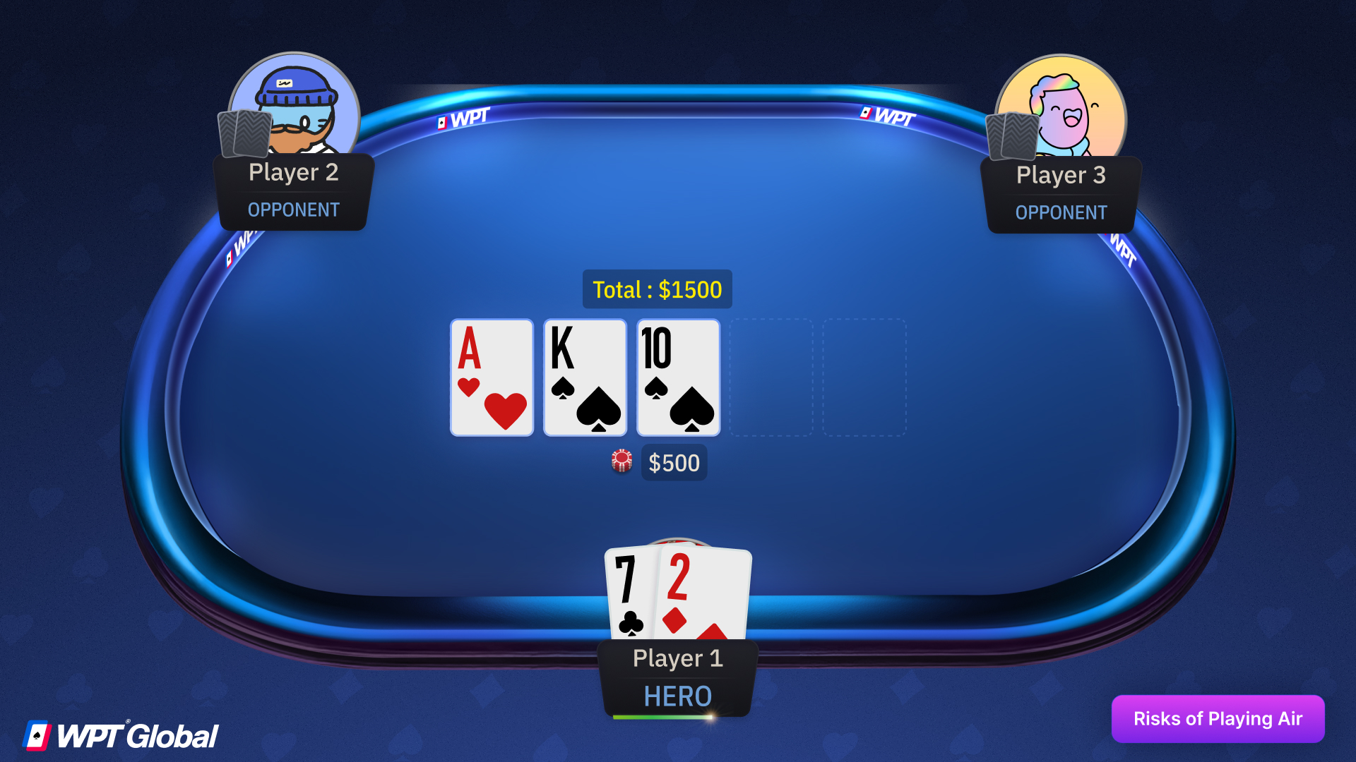 Poker player bluffing with an air hand at the table