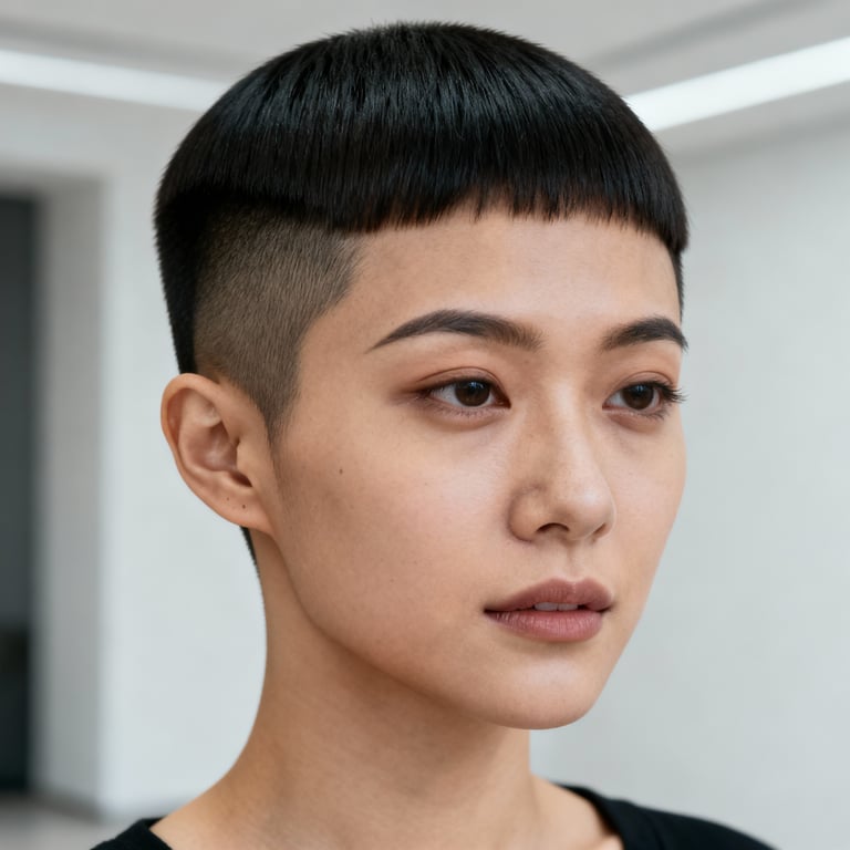 6 guard buzz cut on straight hair, low version.