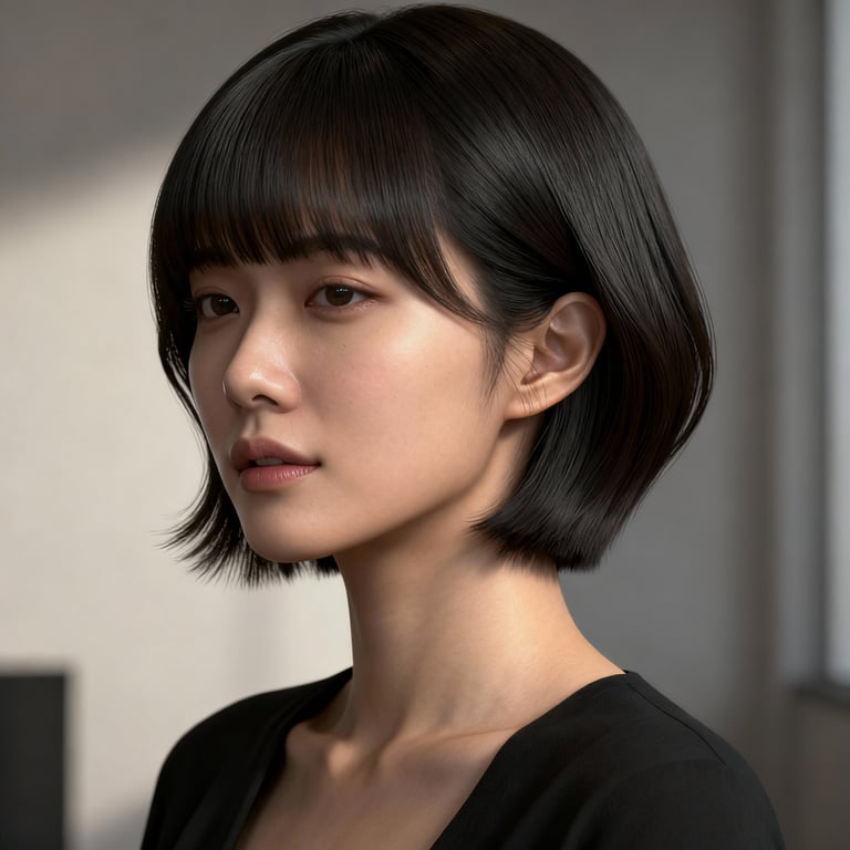 curtain bangs on straight hair, low version.