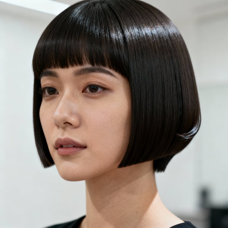 hime cut hair on straight hair, low version.