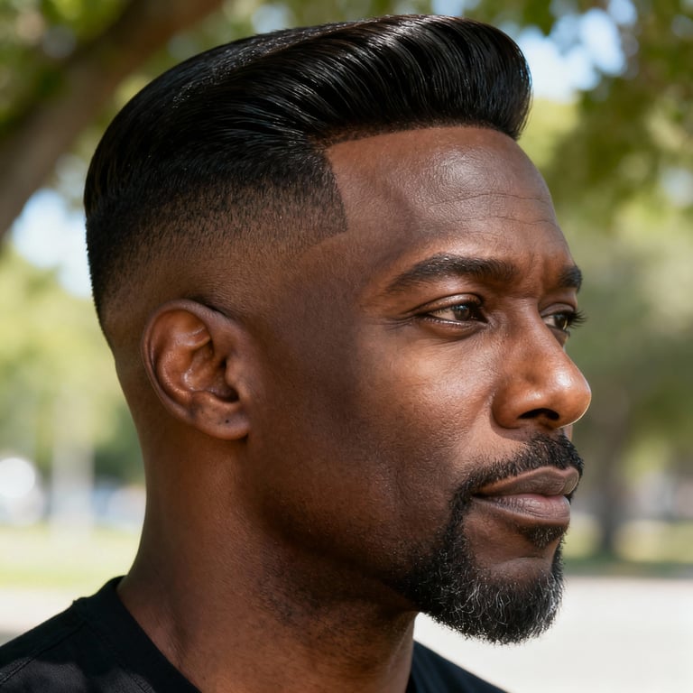 short pompadour on straight hair, low version.