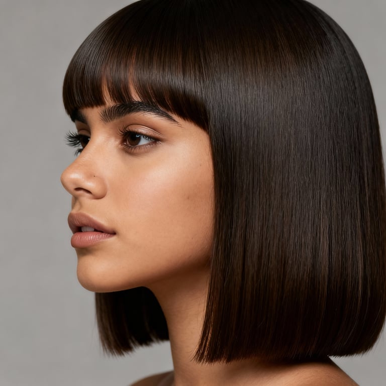 side part curtain bangs on straight hair, low version.