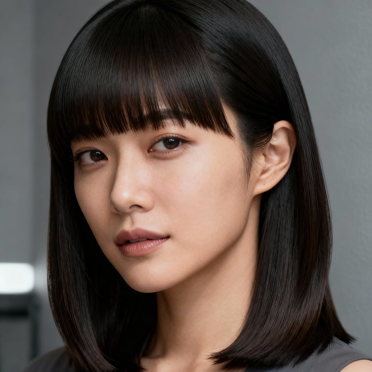 side bangs on straight hair, low version.