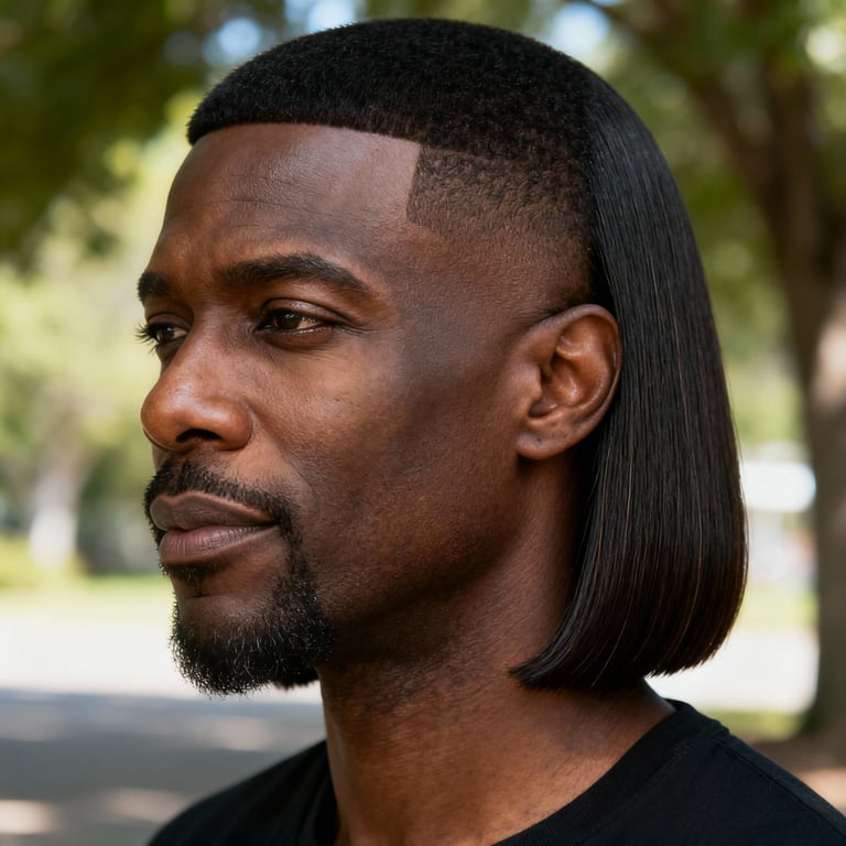 shoulder length blunt cut on straight hair, low version.