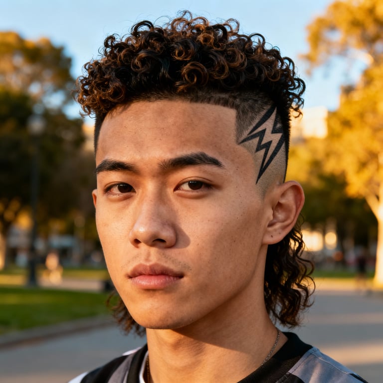 Burst Fade Mullet Curly Men