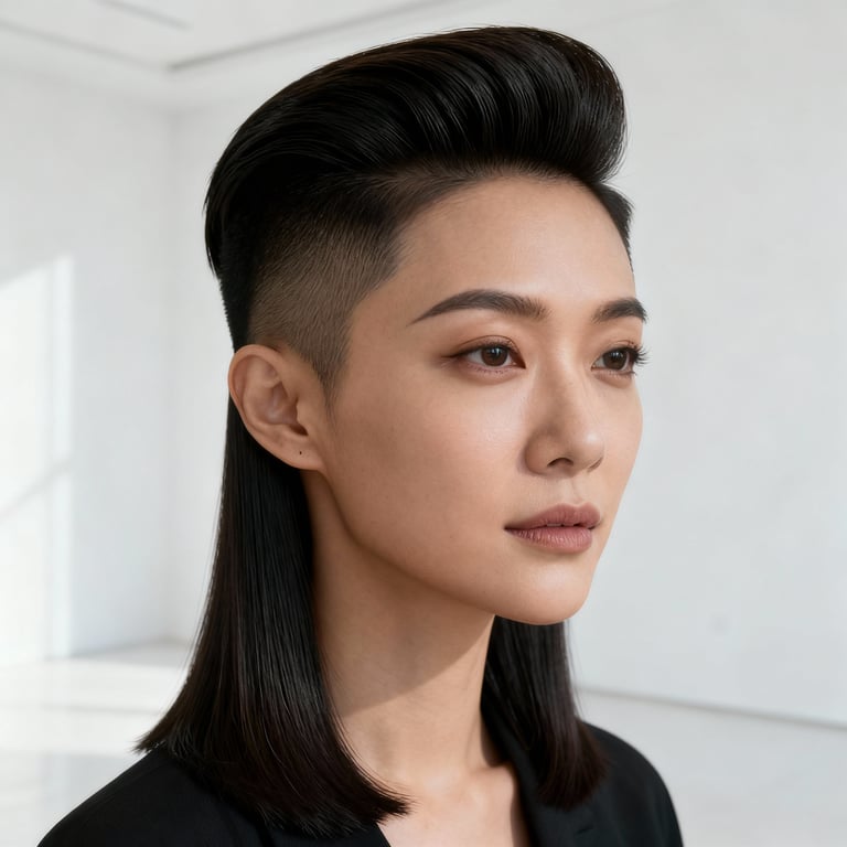 pompadour hairstyle on straight hair, low version.