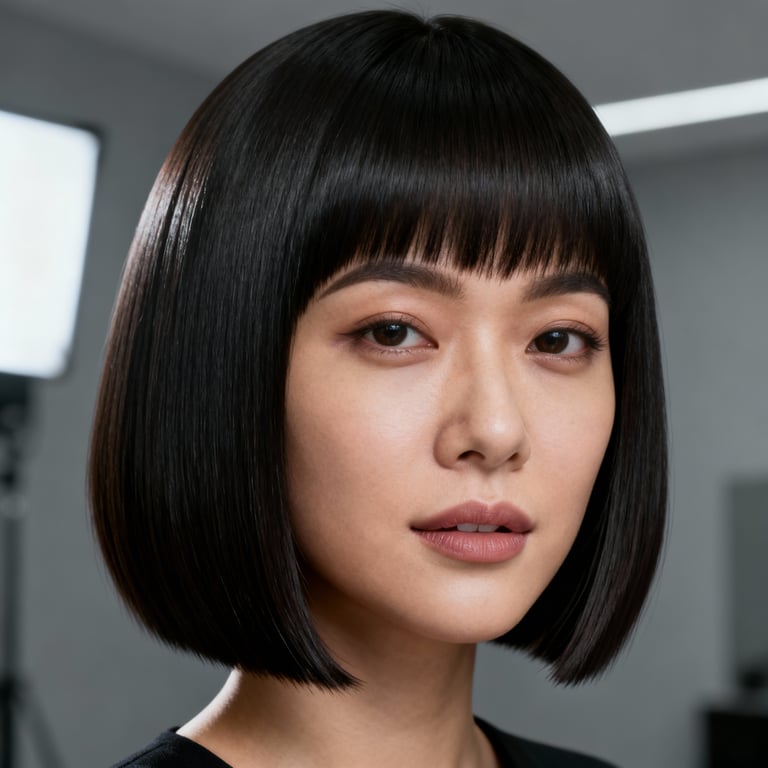 stacked wedge haircut on straight hair, low version.