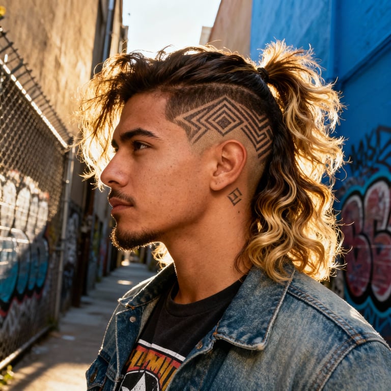 Burst Fade Mullet Straight Hair