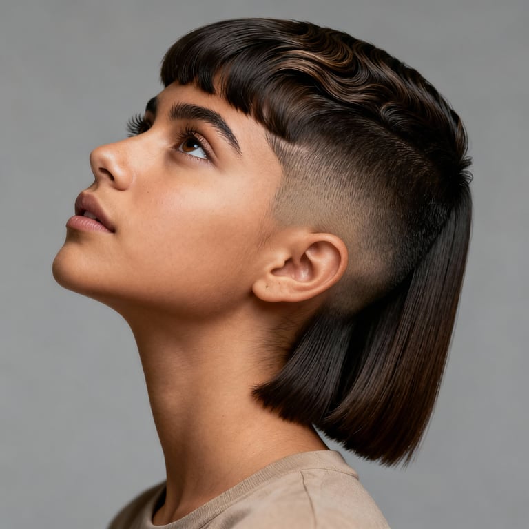 middle part mullet on straight hair, mid version.