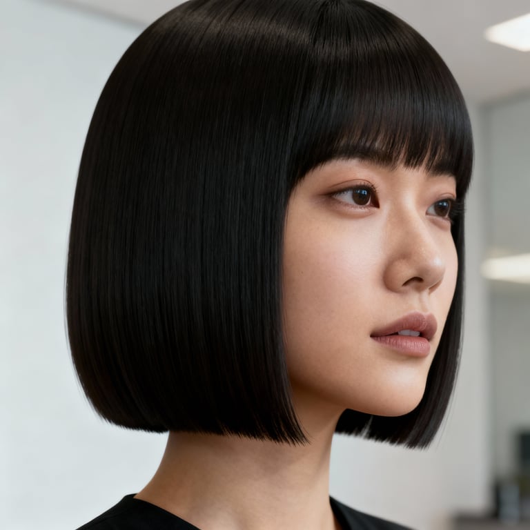 blunt cut bob on straight hair, low version.