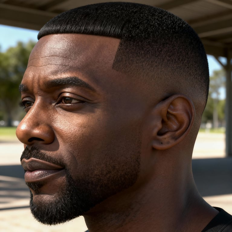 low cut caesar on straight hair, low version.