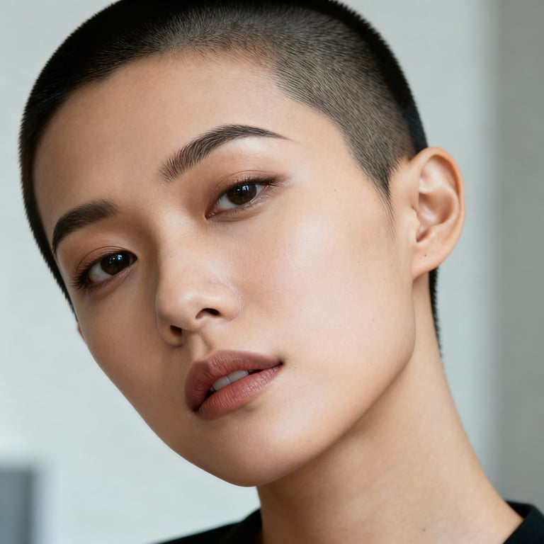 buzz cut on straight hair, low version.