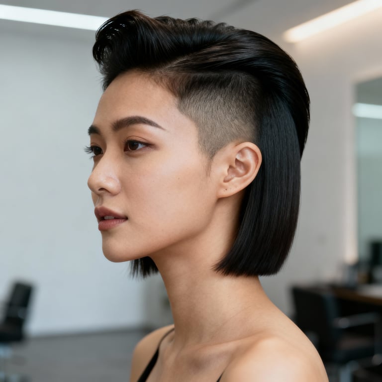 quiff haircut on straight hair, low version.