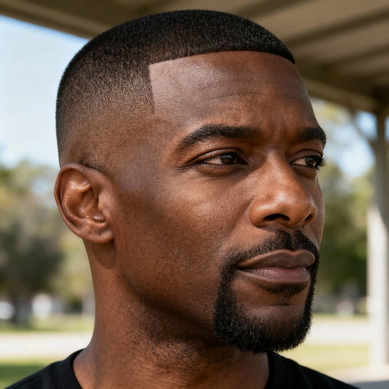 8 guard buzz cut on straight hair, low version.